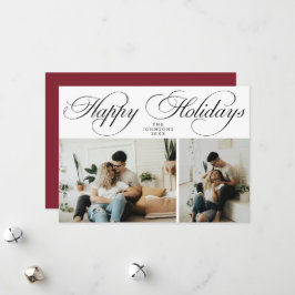 Tarjeta Festiva Simple Elegant Red Family Photo Collage Christmas