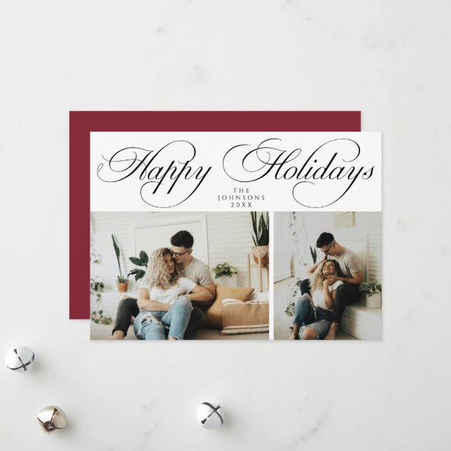 Tarjeta Festiva Simple Elegant Red Family Photo Collage Christmas (Anverso/Reverso In Situ)