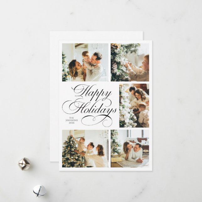 Tarjeta Festiva Simple Elegant Script Photo Collage Christmas (Anverso/Reverso In Situ)