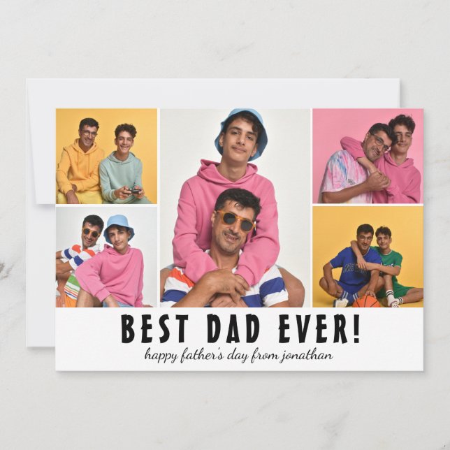 Tarjeta Festiva simple elegante feliz día del padre Cinco foto (Anverso)