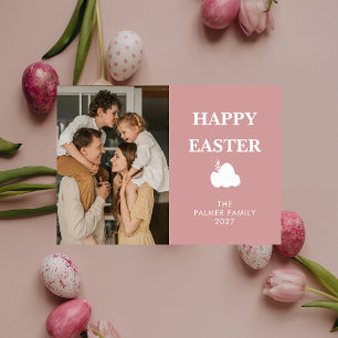 Tarjeta Festiva Simple Elegante Huevo Feliz Pascua Familia Foto