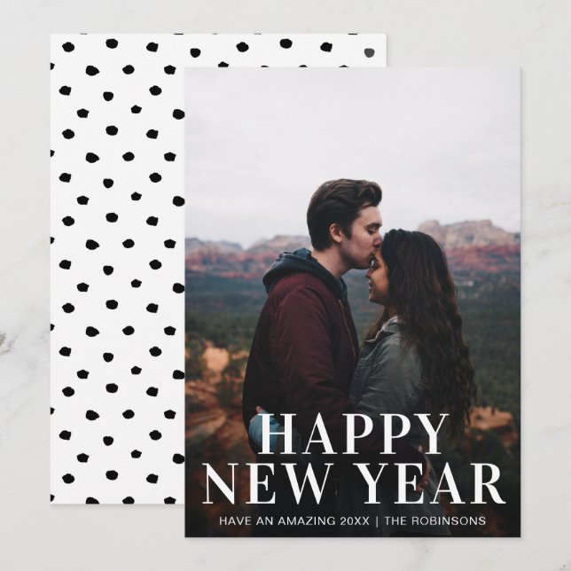 Tarjeta Festiva Simple Feliz Año Nuevo foto moderna (Anverso / Reverso)