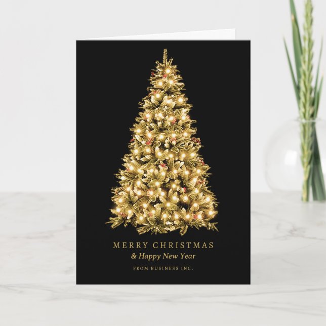Tarjeta Festiva Simple Gold Christmas Tree Holiday Corporate (Anverso)