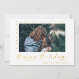 Tarjeta Festiva Simple Gold Dots Happy Holidays Photo card