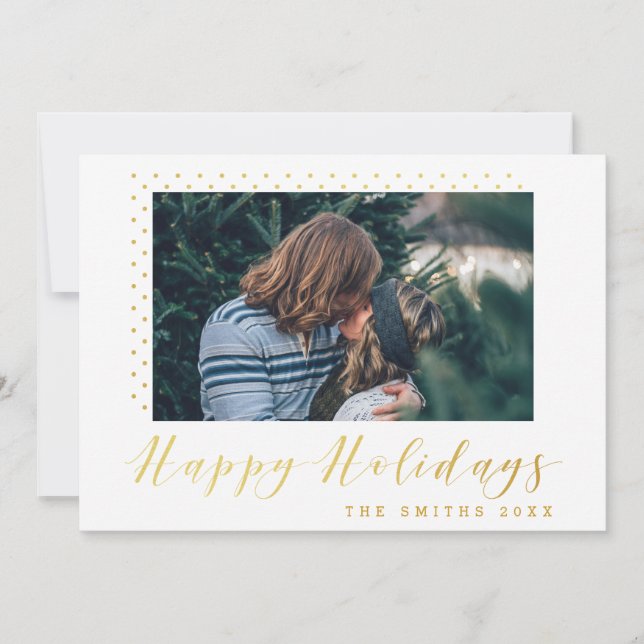 Tarjeta Festiva Simple Gold Dots Happy Holidays Photo card (Anverso)