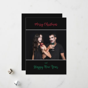 Tarjeta Festiva Simple Gothic Merry Christmas One Photo