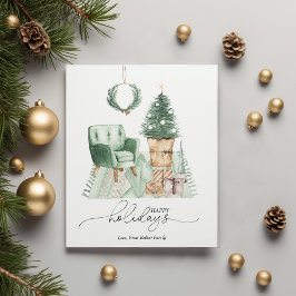 Tarjeta Festiva Simple Green Cozy Christmas Habitación Plano