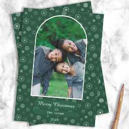Tarjeta Festiva Simple Green Merry Christmas Snowflake Foto 