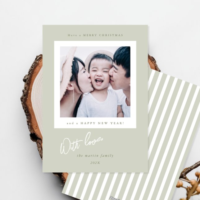 Tarjeta Festiva Simple Green Stripes Christmas Photo Card (Subido por el creador)
