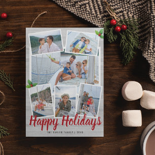 Tarjeta Festiva Simple Grey Rustic Photo Collage Happy Holidays