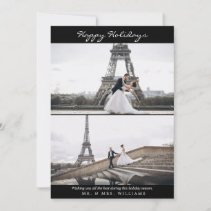 Tarjeta Festiva Simple Happy Holidays Black White Collage de fotos