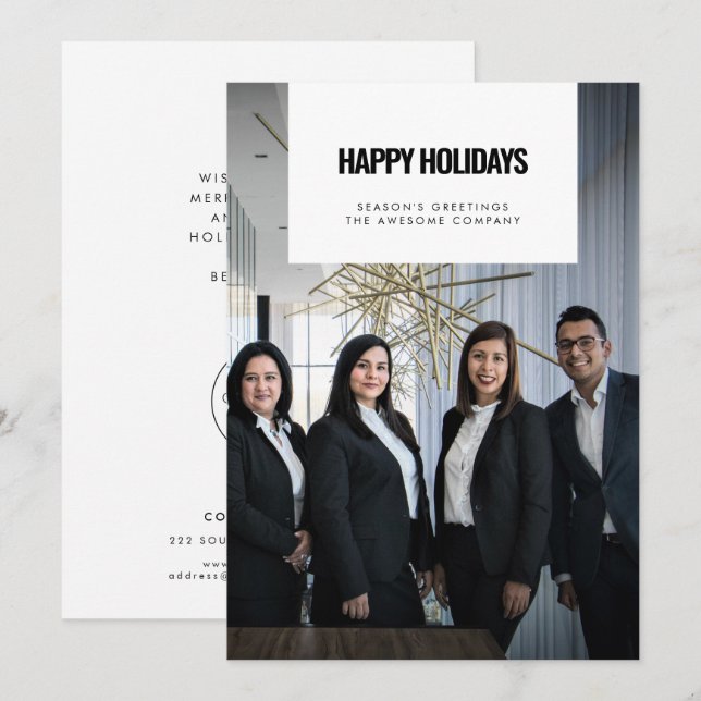 Tarjeta Festiva Simple Happy Holidays Corporate business photo (Anverso / Reverso)