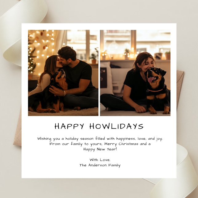 Tarjeta Festiva Simple Happy Howlidays Navidades Family Dog Photo (Subido por el creador)