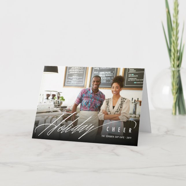 Tarjeta Festiva Simple Holiday Cheer Script Moderno Photo Business (Anverso)