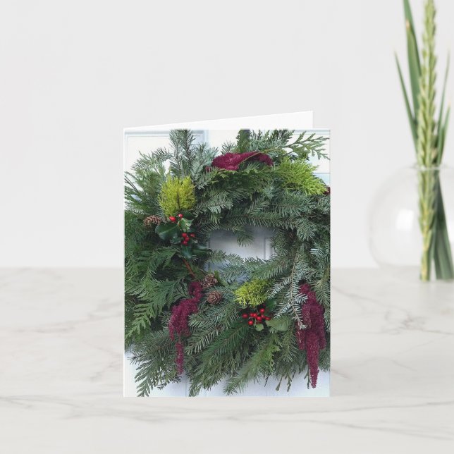 Tarjeta Festiva Simple Holiday Wreath (Anverso)