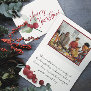 Tarjeta Festiva Simple Holly Merry Christmas Watercolor Photo