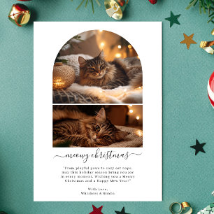 Tarjeta Festiva Simple Meowy Merry Christmas Cute Cat Arch Photo