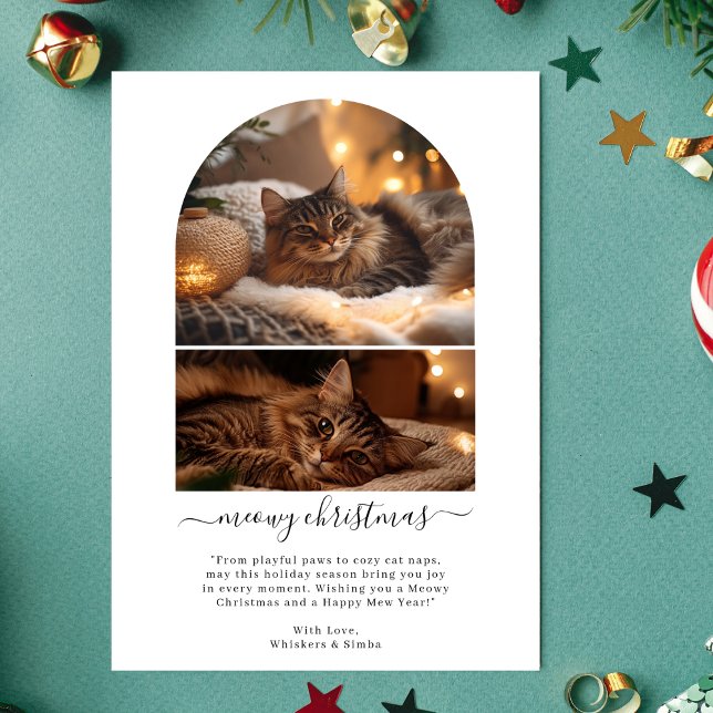 Tarjeta Festiva Simple Meowy Merry Christmas Cute Cat Arch Photo (Subido por el creador)