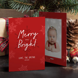 Tarjeta Festiva Simple Merry & Bright Script Snowflakes Christmas