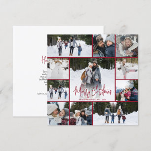 Tarjeta Festiva Simple Merry Christmas 11 Foto Collage Rojo Modern
