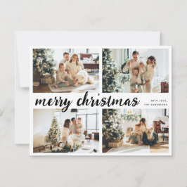 Tarjeta Festiva Simple Merry Christmas Calligraphy 4 Family Photo