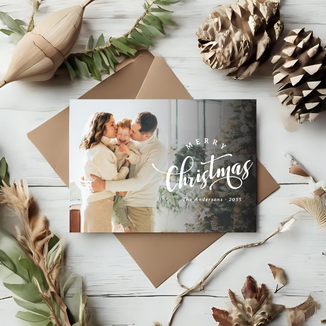 Tarjeta Festiva Simple Merry Christmas Calligraphy Script Photo (Subido por el creador)