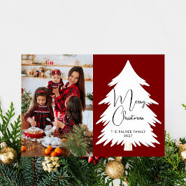 Tarjeta Festiva Simple Merry Christmas Pine Tree family photo