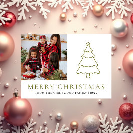 Tarjeta Festiva Simple Merry Christmas Pine Tree family photo