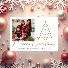 Tarjeta Festiva Simple Merry Christmas Pine Tree family photo