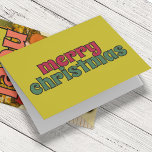 Tarjeta Festiva Simple Merry Christmas Retro Vintage<br><div class="desc">Esta simple tarjeta de Navidades tiene un aspecto retro con letras de estilo vintage que deletrea el mensaje "Feliz Navidad" en rojo y verde contra un fondo verde lima. El mensaje interno se puede personalizar con tu propio saludo.</div>