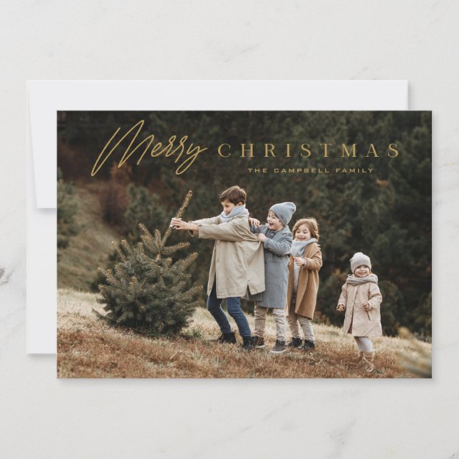 Tarjeta Festiva Simple Merry Christmas Script 3 Photo (Anverso)