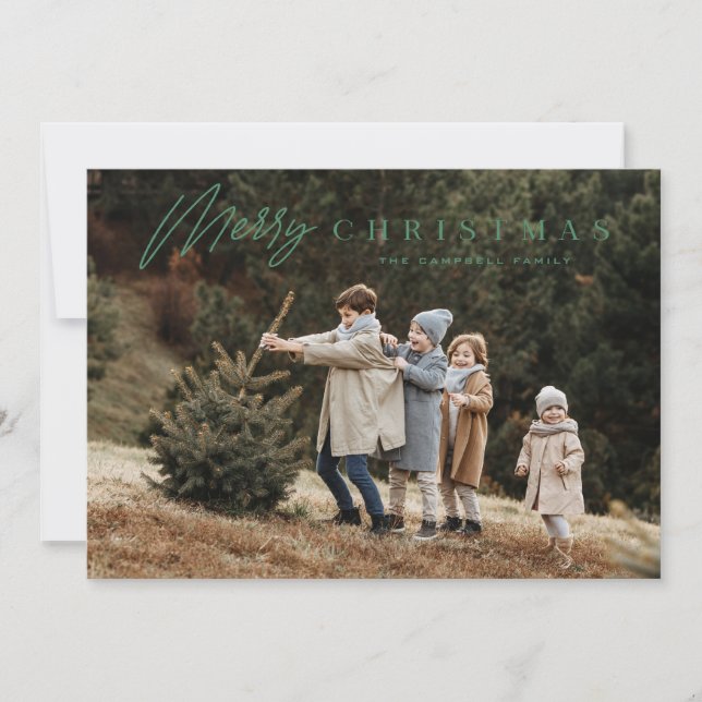 Tarjeta Festiva Simple Merry Christmas Script 3 Photo (Anverso)