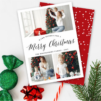 Tarjeta Festiva Simple Merry Christmas Script Holiday Photo Card