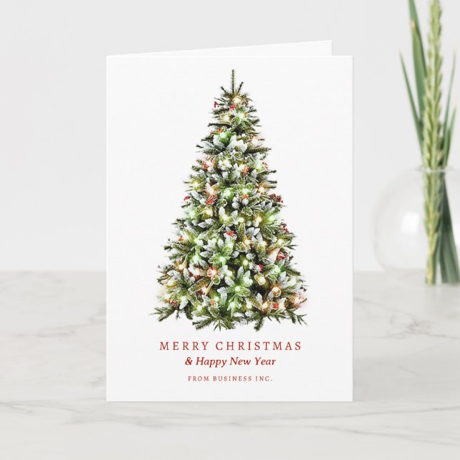 Tarjeta Festiva Simple Merry Christmas Tree Holiday Corporate (Anverso)