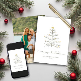 Tarjeta Festiva Simple Merry Christmas Tree Script Holiday Photo