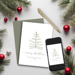 Tarjeta Festiva Simple Merry Christmas Tree Script Typography