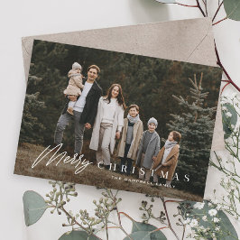 Tarjeta Festiva Simple Merry Script 3 Navidades fotográficos