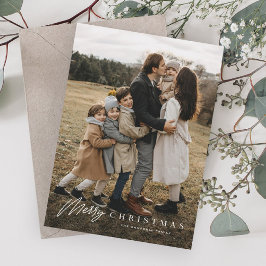 Tarjeta Festiva Simple Merry Script 3 Navidades fotográficos