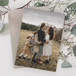 Tarjeta Festiva Simple Merry Script 3 Navidades fotográficos