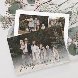 Tarjeta Festiva Simple Merry Script 3 Navidades fotográficos