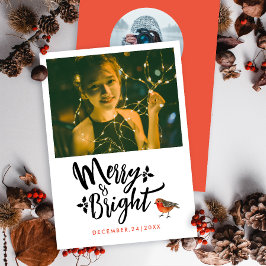 Tarjeta Festiva Simple Merry Y Brillantes Navidades Rojos Fotograf
