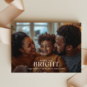 Tarjeta Festiva Simple Merry y Navidades brillantes Foto superpues