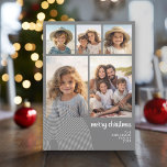 Tarjeta Festiva Simple Minimal - 10 Foto - Blanco Gris Zen Arch<br><div class="desc">Delantero - Una plantilla de 10 fotos en una cuadrícula simple con un borde blanco. Fondo blanco con un guión y una fuente sans serif para el saludo. El tipo está en un gris silenciado. Atrás - Fondo gris con una línea delgada de arte zen arco. Todos los colores se...</div>