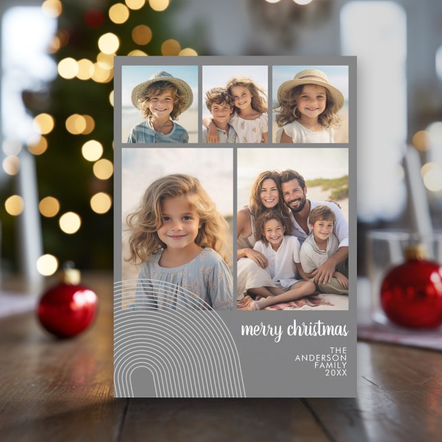 Tarjeta Festiva Simple Minimal - 10 Foto - Blanco Gris Zen Arch (Modern Christmas Photo Greeting Card)