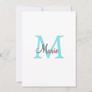 Tarjeta Festiva simple minimal añadir nombre monograma rosa rojo