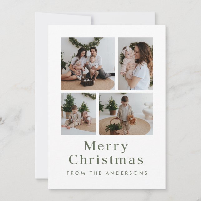 Tarjeta Festiva Simple Minimalist Christmas Four Photo (Anverso)