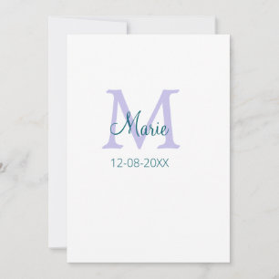 Tarjeta Festiva simple mínimo añadir nombre monograma púrpura fech