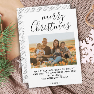 Tarjeta Festiva Simple Mínimo Merry Christmas Script Family Photo