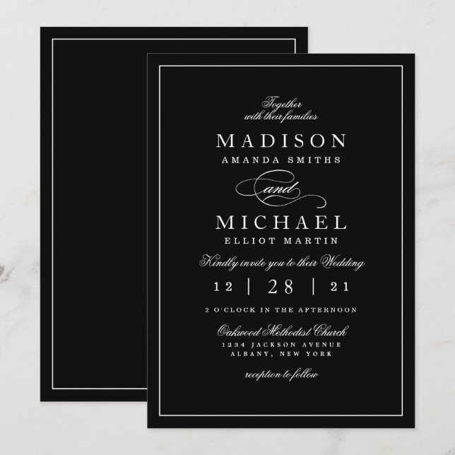 Tarjeta Festiva Simple Modern Black and White Wedding Invitation (Anverso / Reverso)
