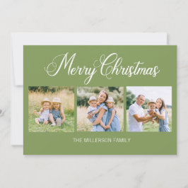 Tarjeta Festiva Simple Modern Merry Christmas 3 Foto Verde 